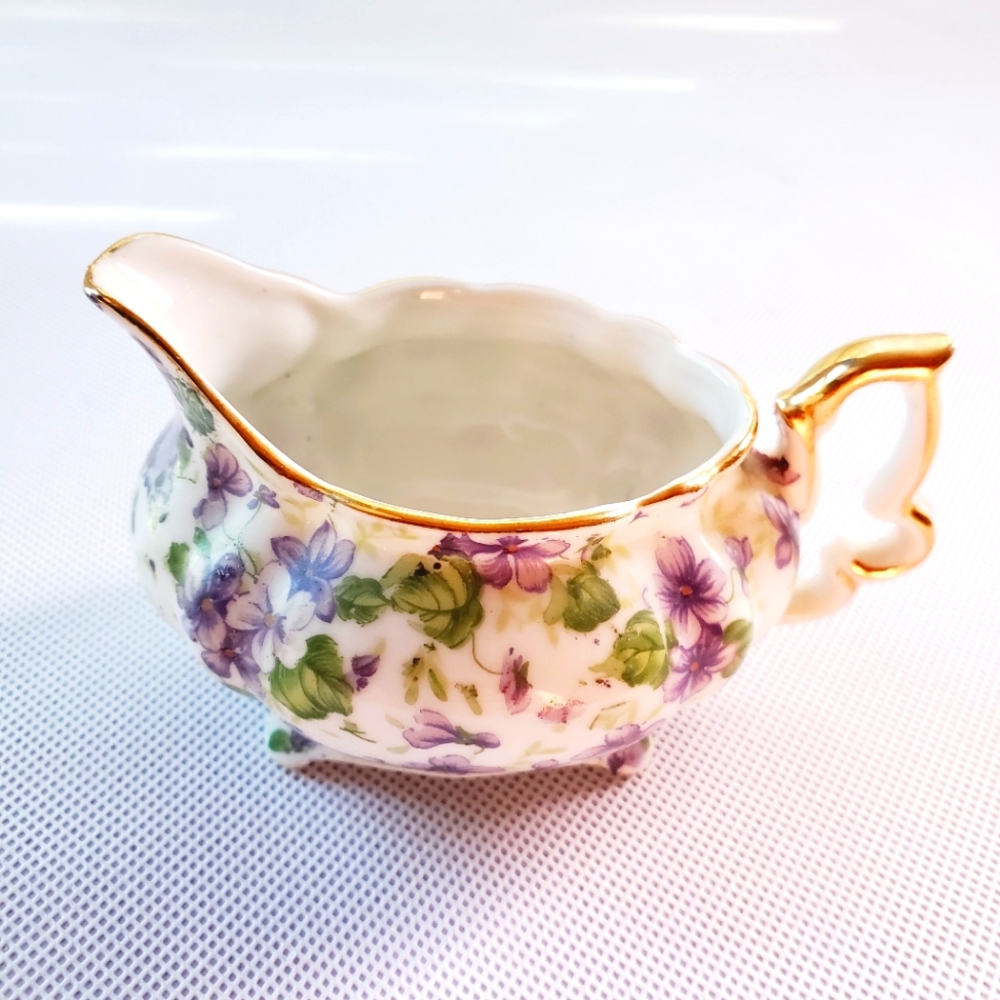 Lefton Purple and White Porcelain Creamer for Coffee and Tea